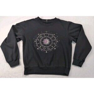 FOREVER 21 Astrology Zodiac Signs Sweater Black Crew Neck Women’s Medium